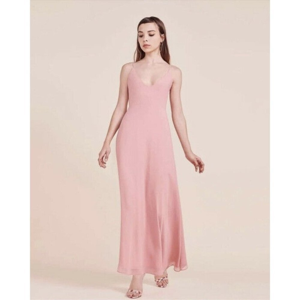 BB Dakota Womens Pink Polyester V Neck Bridesmaid Strappy Maxi Dress Size 4
